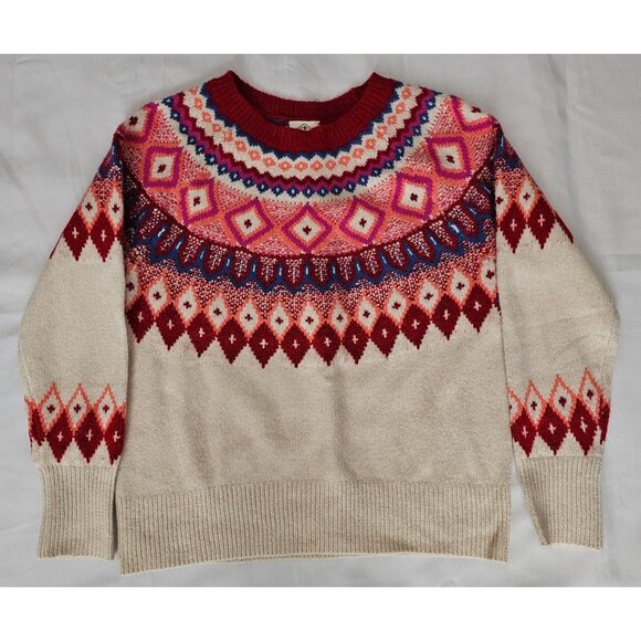 St. John's Bay Women's Beige Red Fair Isle Knit Pullover Sweater Size Medium - Picture 4 of 11
